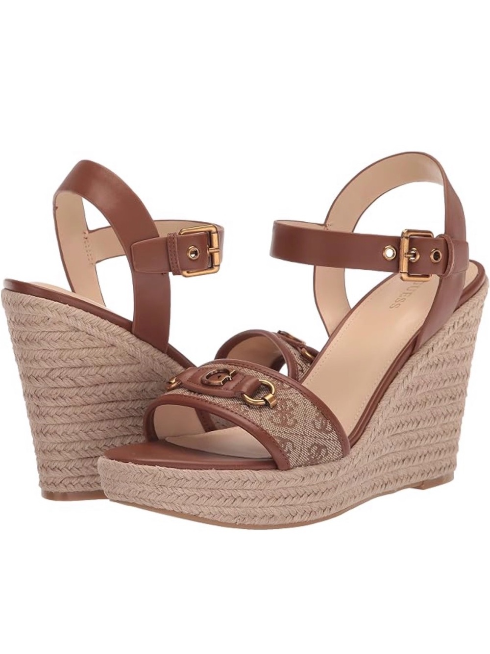 Guess Women’s Hisley Brown Leather Espadrille Wedge Sandals